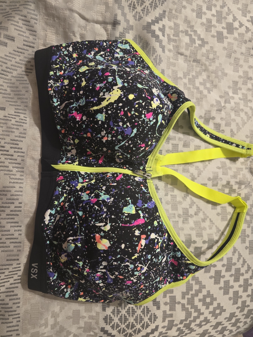 VSX Neon Trim Speckled Front-Zip Sports Bra